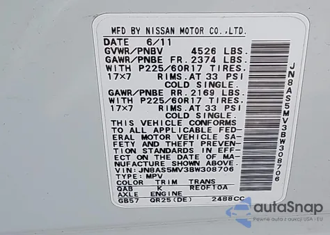 2011 Nissan Rogue Sv from USA, damaged, VIN JN8AS5MV3BW308706